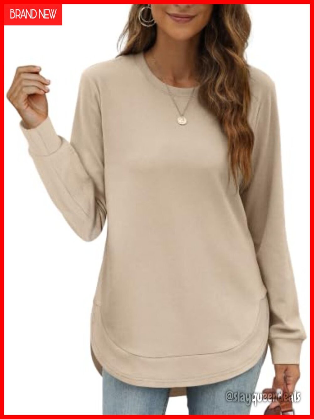 Womens Crewneck High Low Sweatshirt Curved Hem Tunic Top